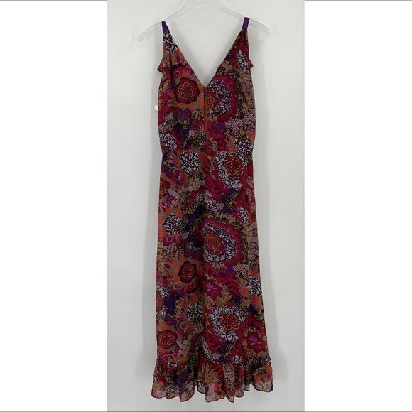 Pure Sugar chiffon ruffle maxi midi dress floral purple wine new XS X-Small - Picture 4 of 5